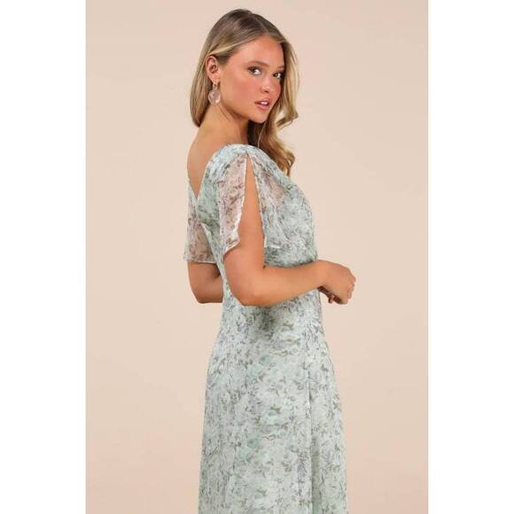 Lulus Dreamiest Desires Sage Green Floral Flutter Sleeve Maxi Dress - Size XL - Picture 1 of 1